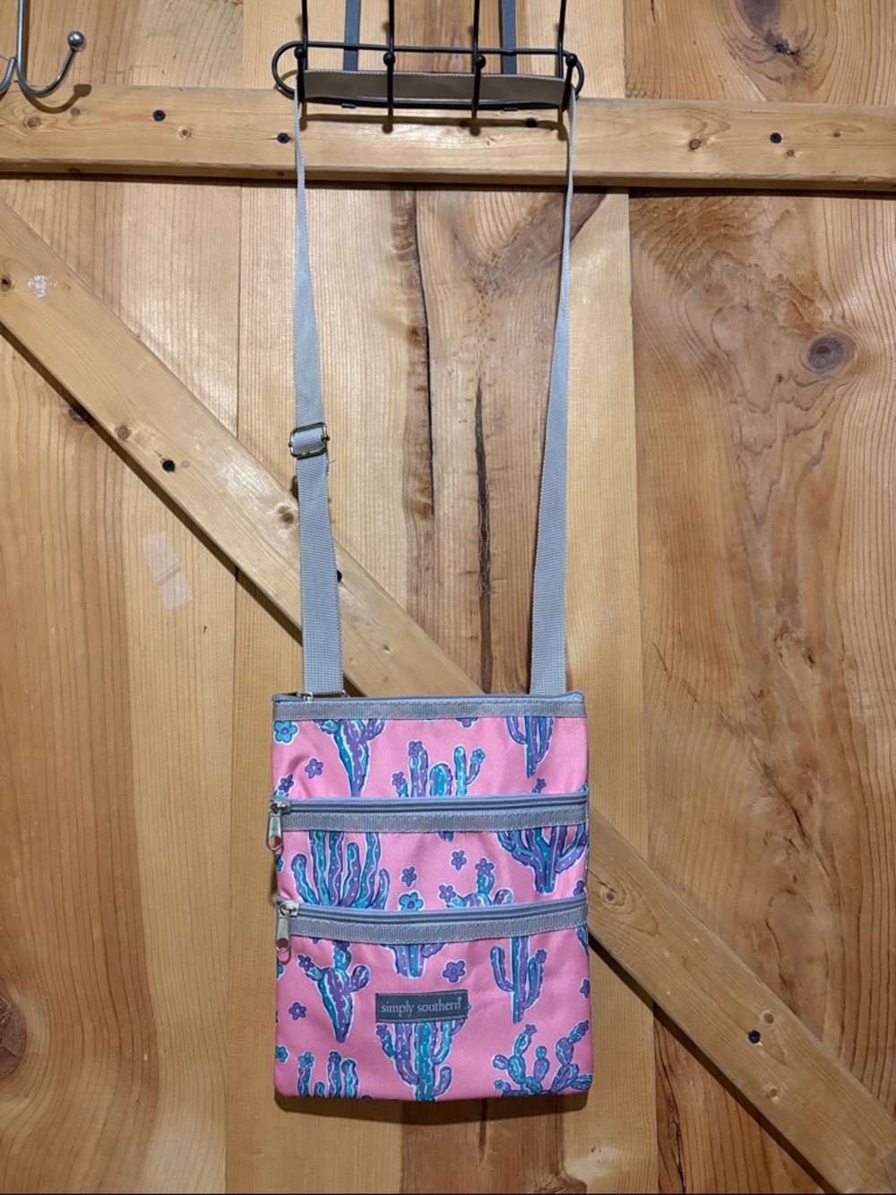 Simply Southern Pink Crossbody with Teal and Purple Cactus Pattern